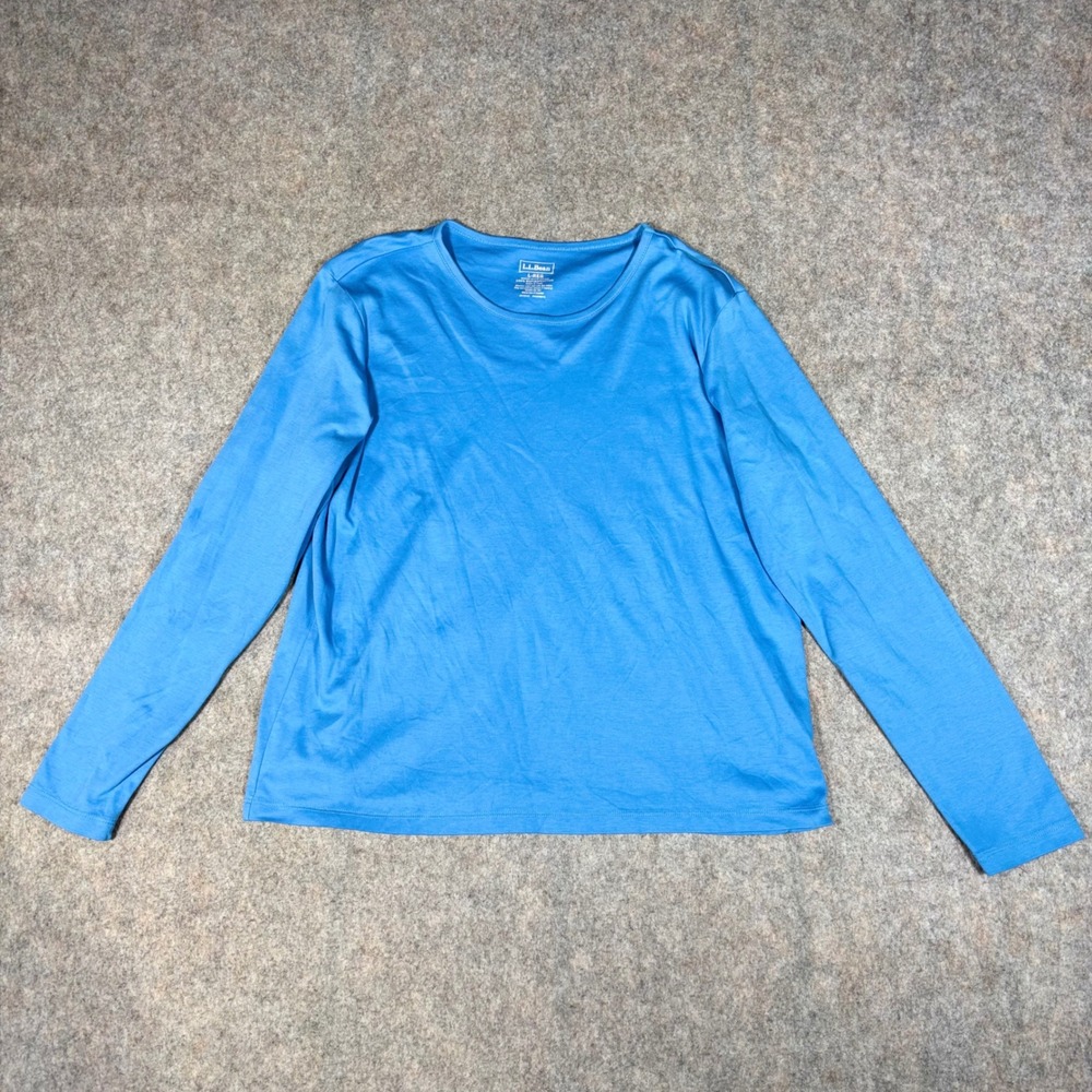 LL Bean Long Sleeve Shirt Womens L Blue Supima Cotton Crewneck 207240 Basic Tee